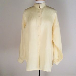 Eileen Fisher Yellow 100% Irish Linen Blouse Sz M